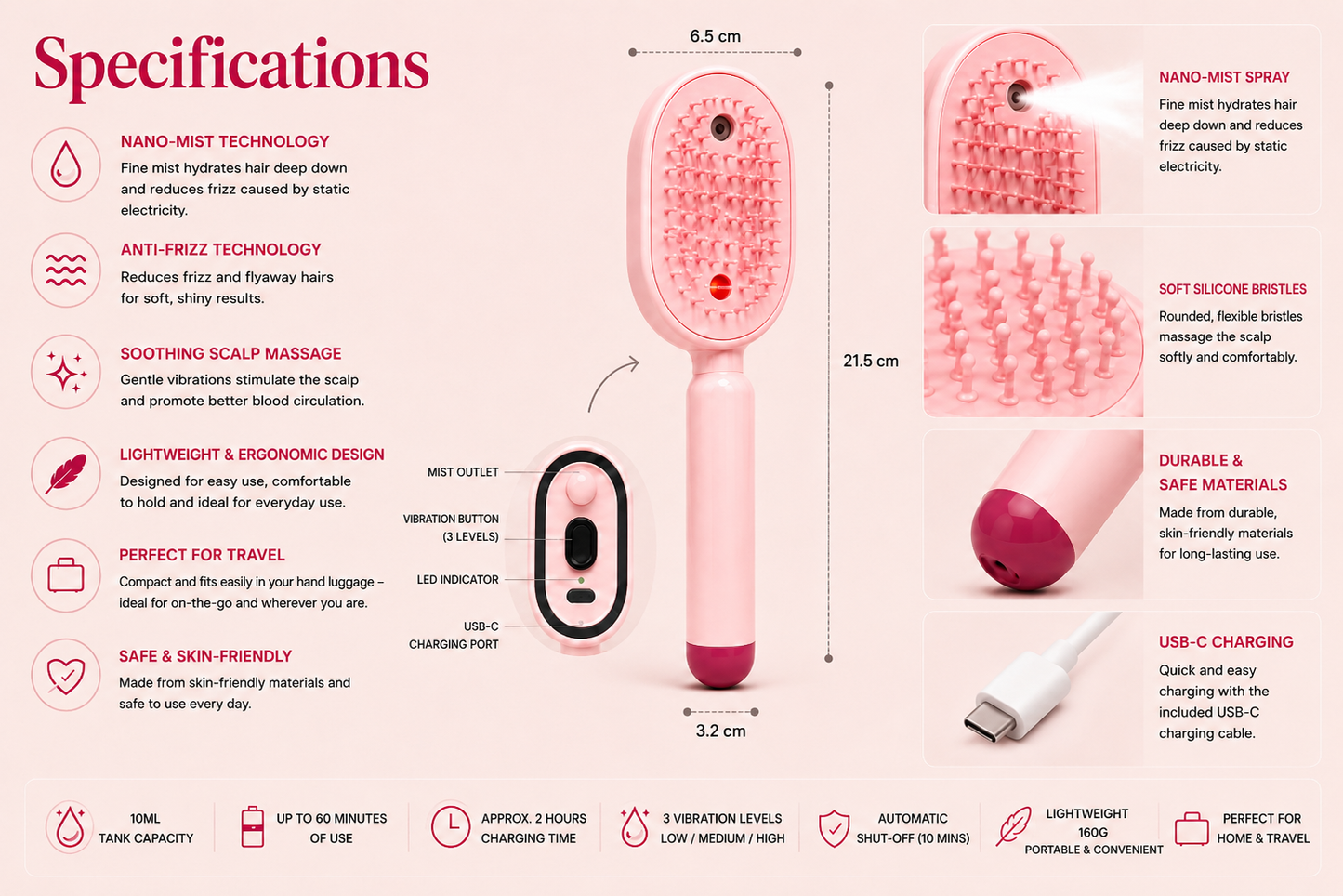 MistBrush – Electric spray brush with nanomist, scalp massage and anti-frizz technology for softer, shinier hair