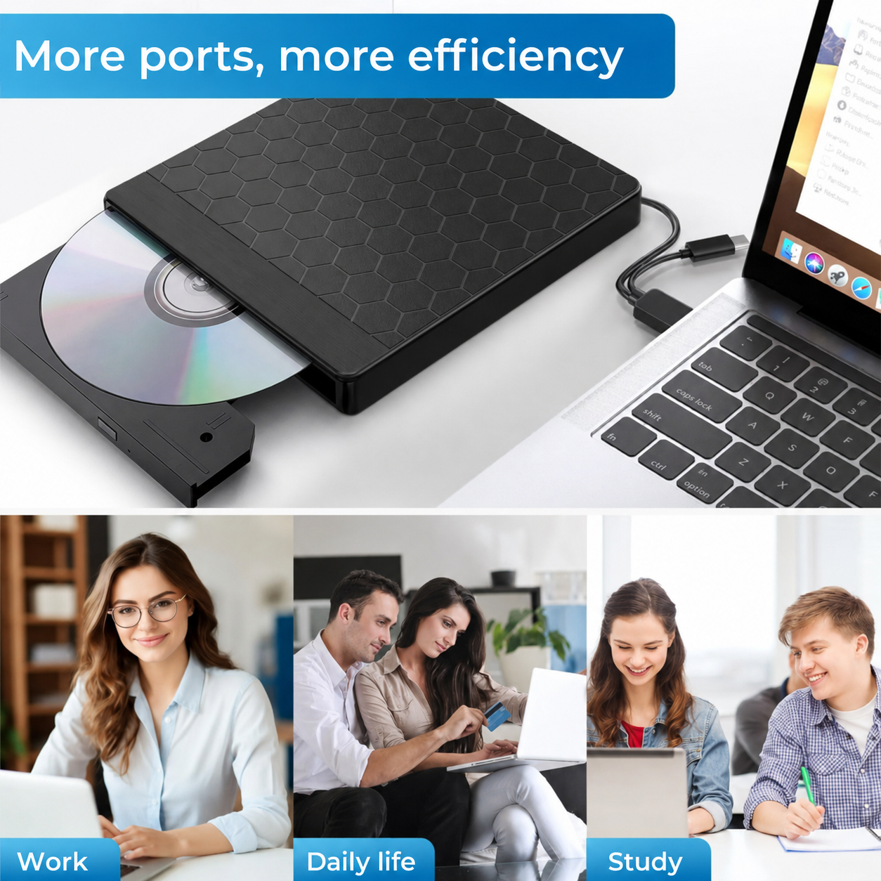 8-in-1 External CD/DVD Player – Play, Burn and Store Films, Music and Photos