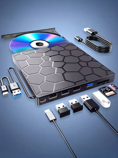 8-in-1 External CD/DVD Player – Play, Burn and Store Films, Music and Photos