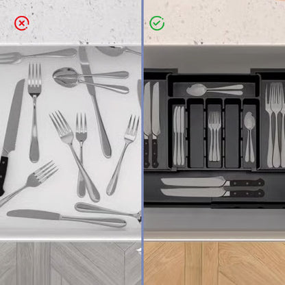 Expandable and Adjustable Kitchen Cutlery Organiser