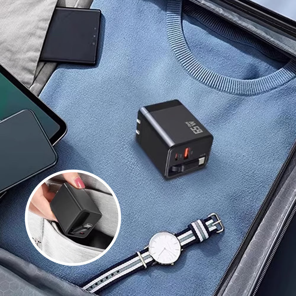 65W 3-in-1 Retractable Fast Charger
