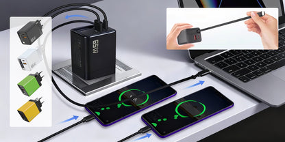 65W 3-in-1 Retractable Fast Charger
