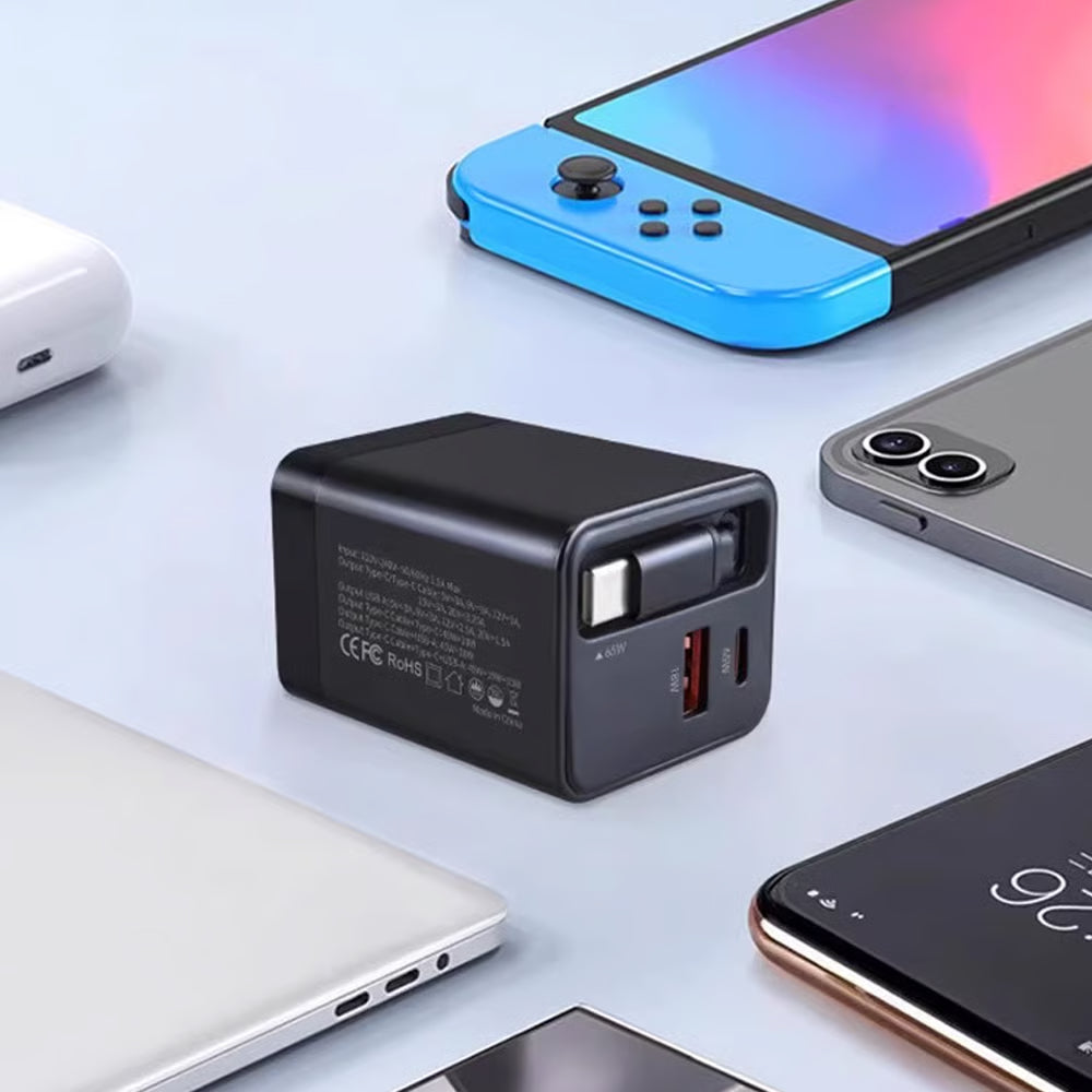 65W 3-in-1 Retractable Fast Charger