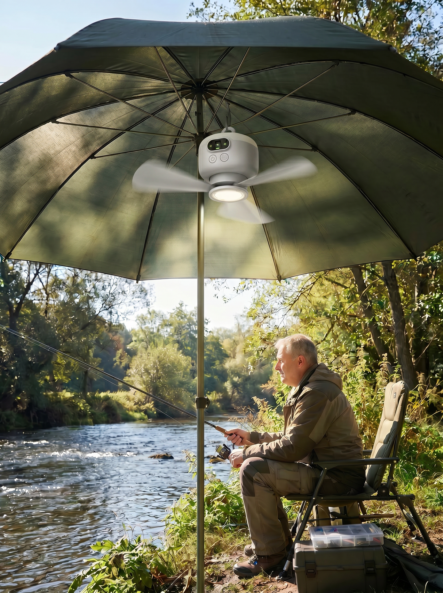 Portable Camping Fan with LED Light and Remote Control