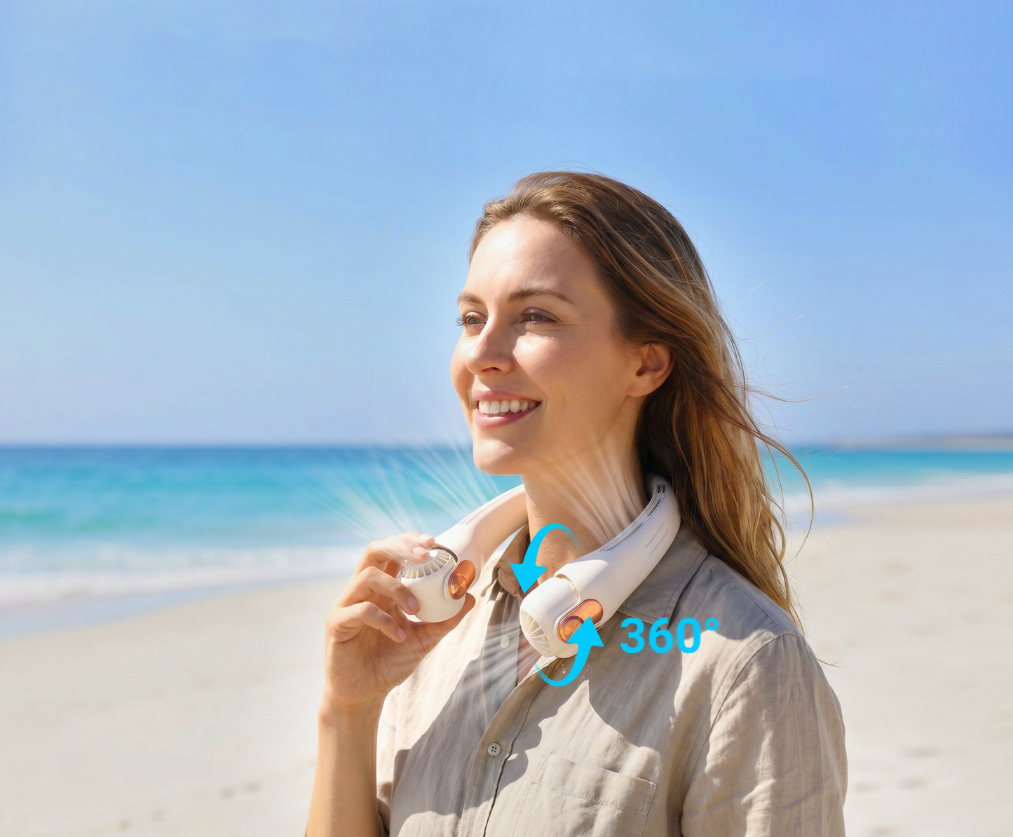 Portable Neck Fan - Instant Cooling in 3 Seconds, 360° Rotating Head, 3 Speeds