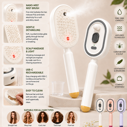 MistBrush – Electric spray brush with nanomist, scalp massage and anti-frizz technology for softer, shinier hair