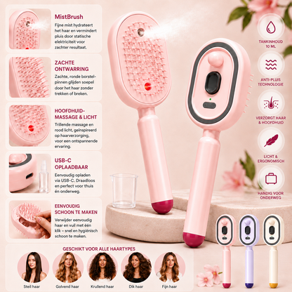 MistBrush – Electric spray brush with nanomist, scalp massage and anti-frizz technology for softer, shinier hair
