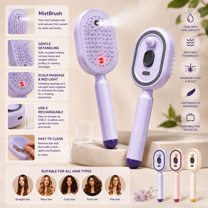 MistBrush – Electric spray brush with nanomist, scalp massage and anti-frizz technology for softer, shinier hair