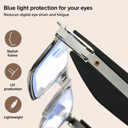 Foldable Reading Glasses with Blue Light Filter and Case