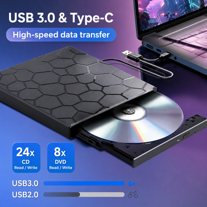 8-in-1 External CD/DVD Player – Play, Burn and Store Films, Music and Photos