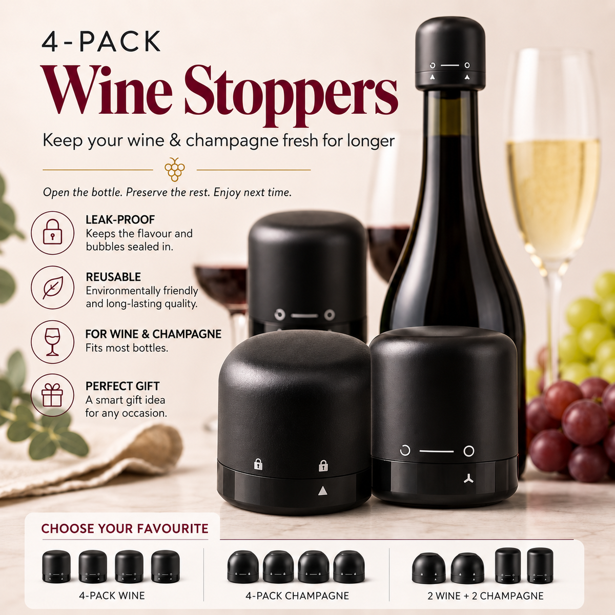 Bottle Stopper for Wine and Champagne