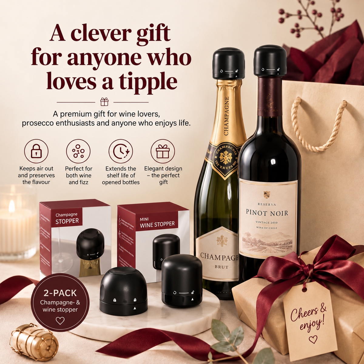 Bottle Stopper for Wine and Champagne