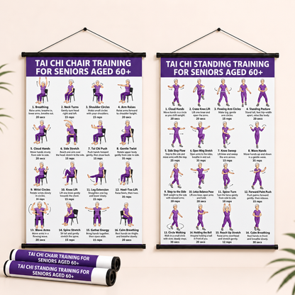 Tai Chi Chair Training – set of 2 posters for simple home training (60+)