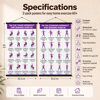 Tai Chi Chair Training – set of 2 posters for simple home training (60+)