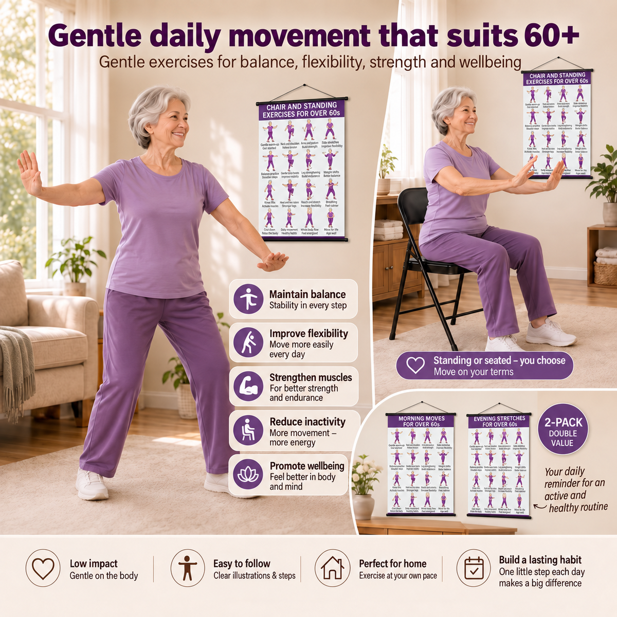 Tai Chi Chair Training – set of 2 posters for simple home training (60+)