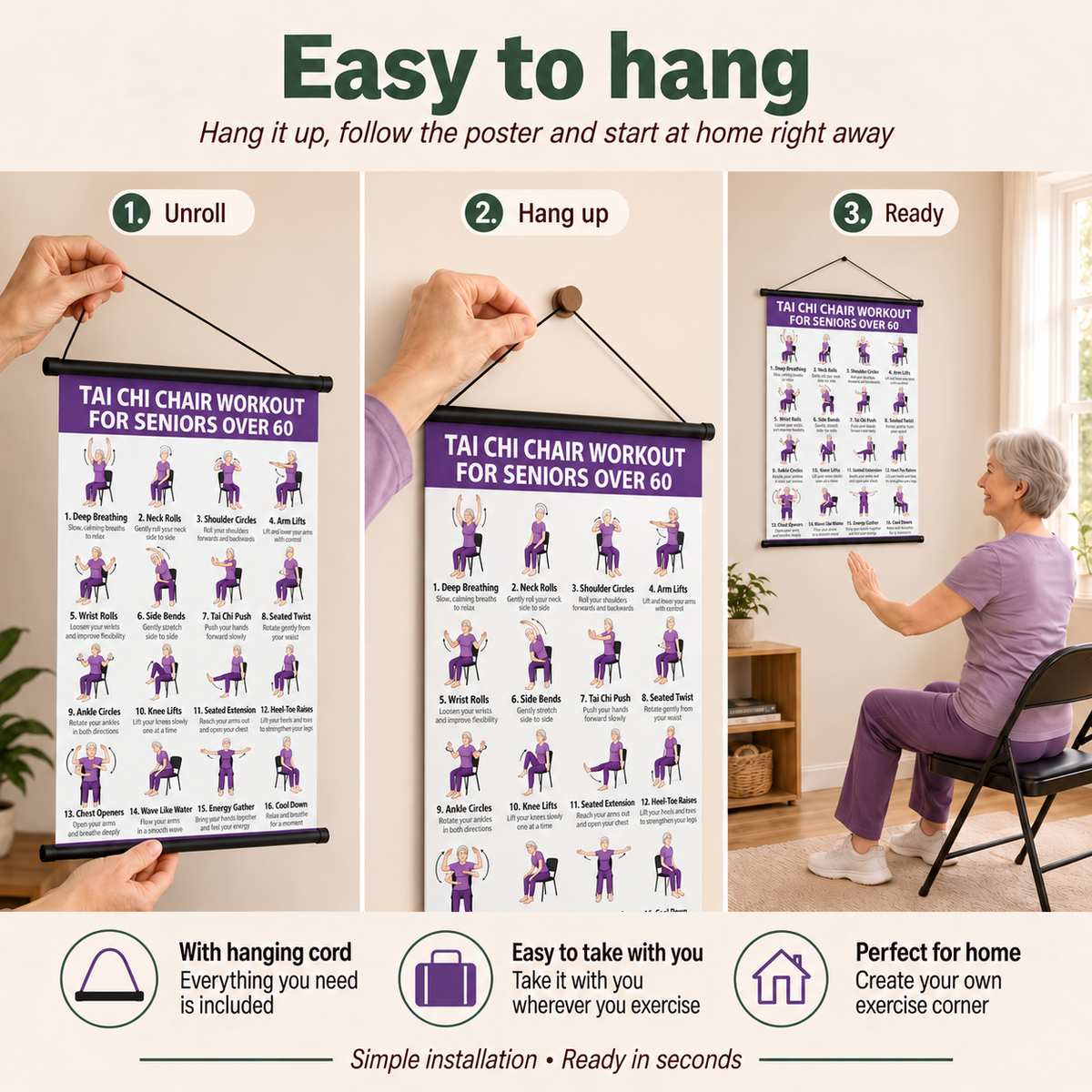 Tai Chi Chair Training – set of 2 posters for simple home training (60+)