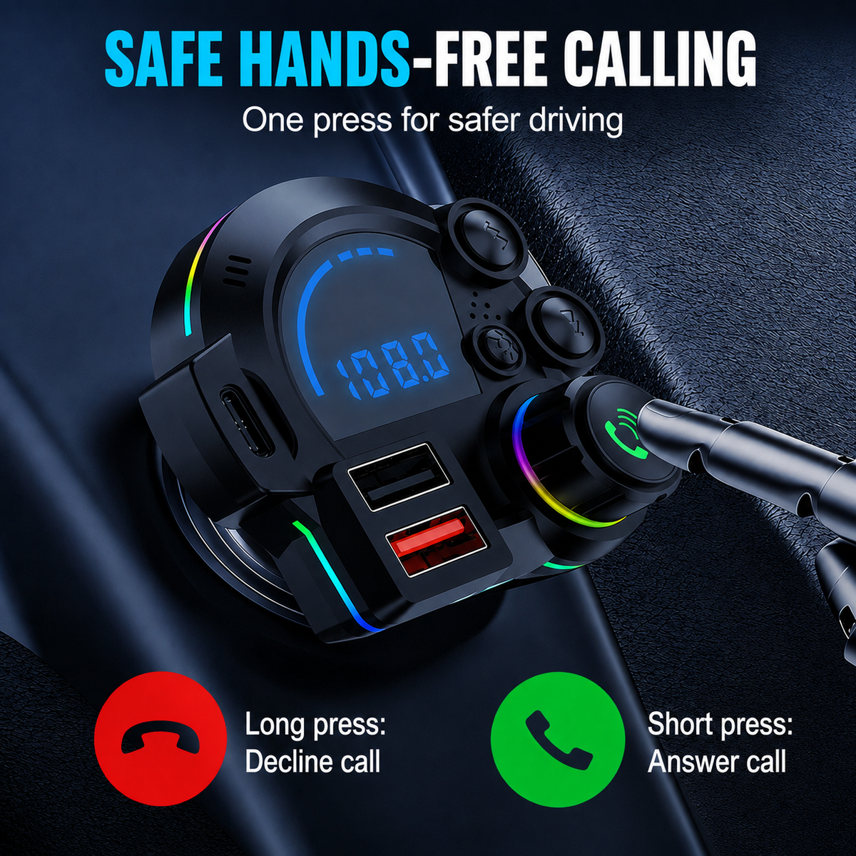 Universal FM Bluetooth Transmitter - Wireless Music Streaming and Hands-Free Calling