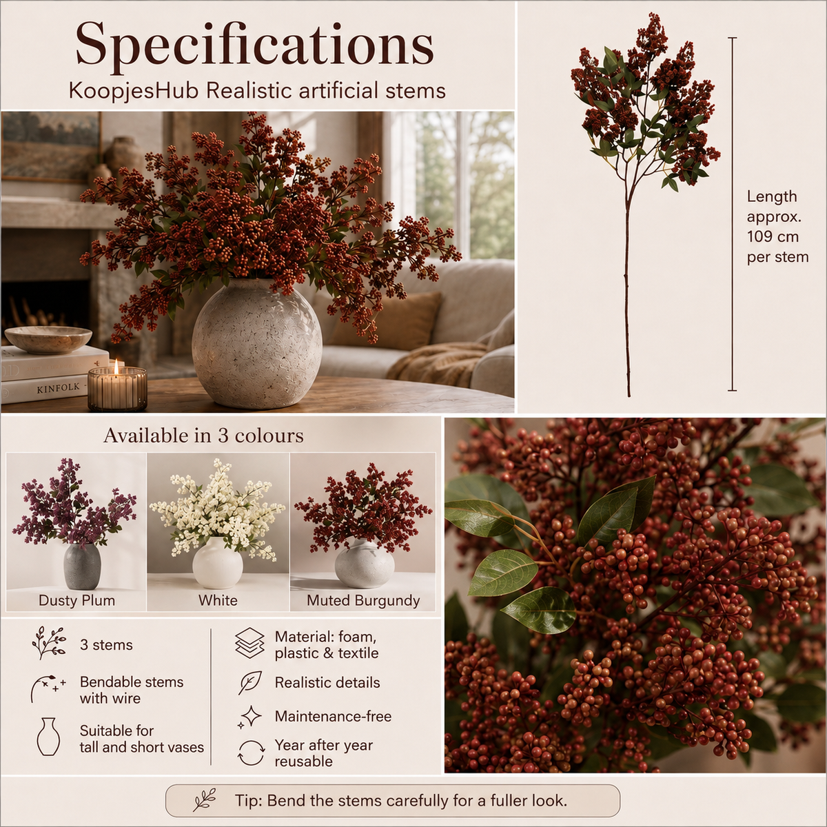 Realistic Berry Branches (3-Pack) – the cosiest interior detail for autumn