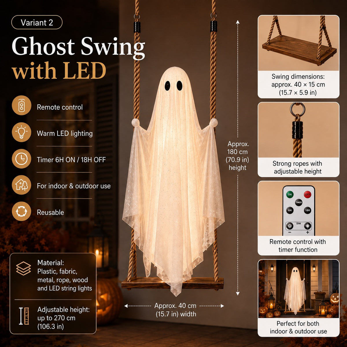 The ghost swing with LED lighting – this year’s must-have Halloween novelty!