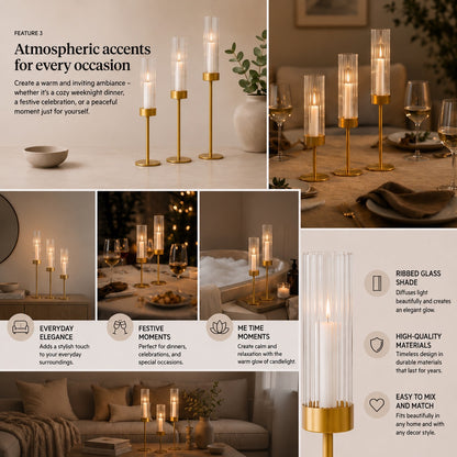 Elegant Candle Holders with Glass Cylinders in 3 Heights