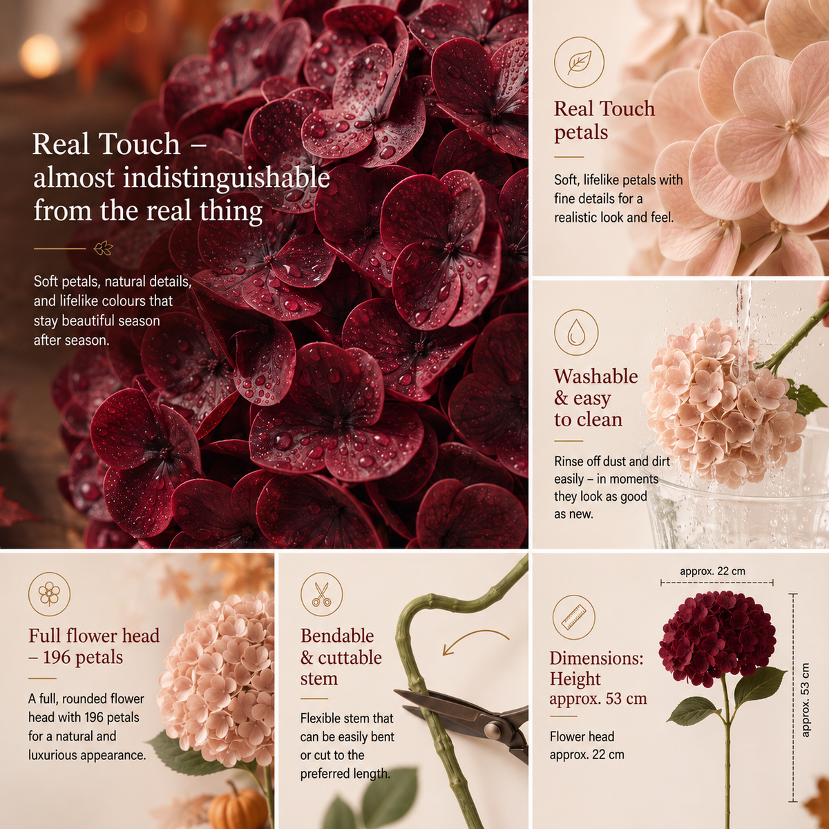 Artificial Autumn Hydrangea – Lifelike artificial hydrangeas with a realistic texture