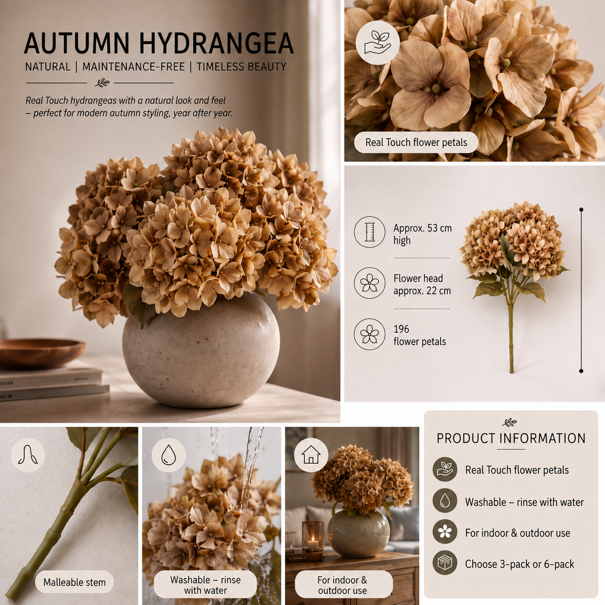 Artificial Autumn Hydrangea – Lifelike artificial hydrangeas with a realistic texture