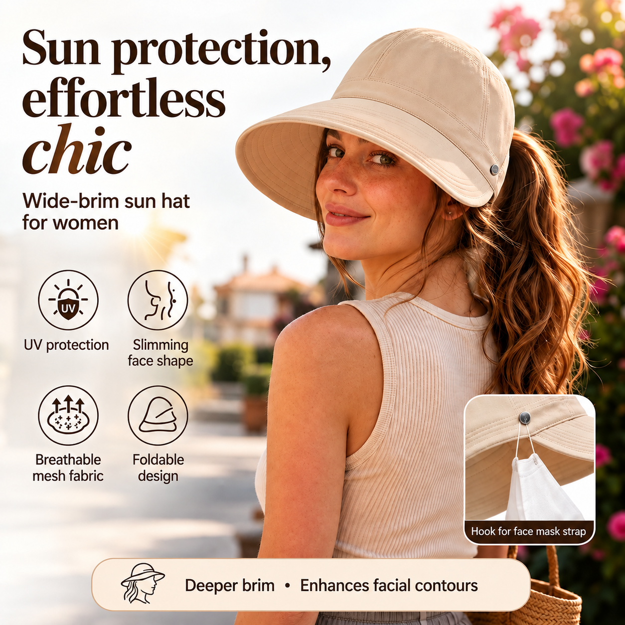 Sun Hat with Ponytail Opening
