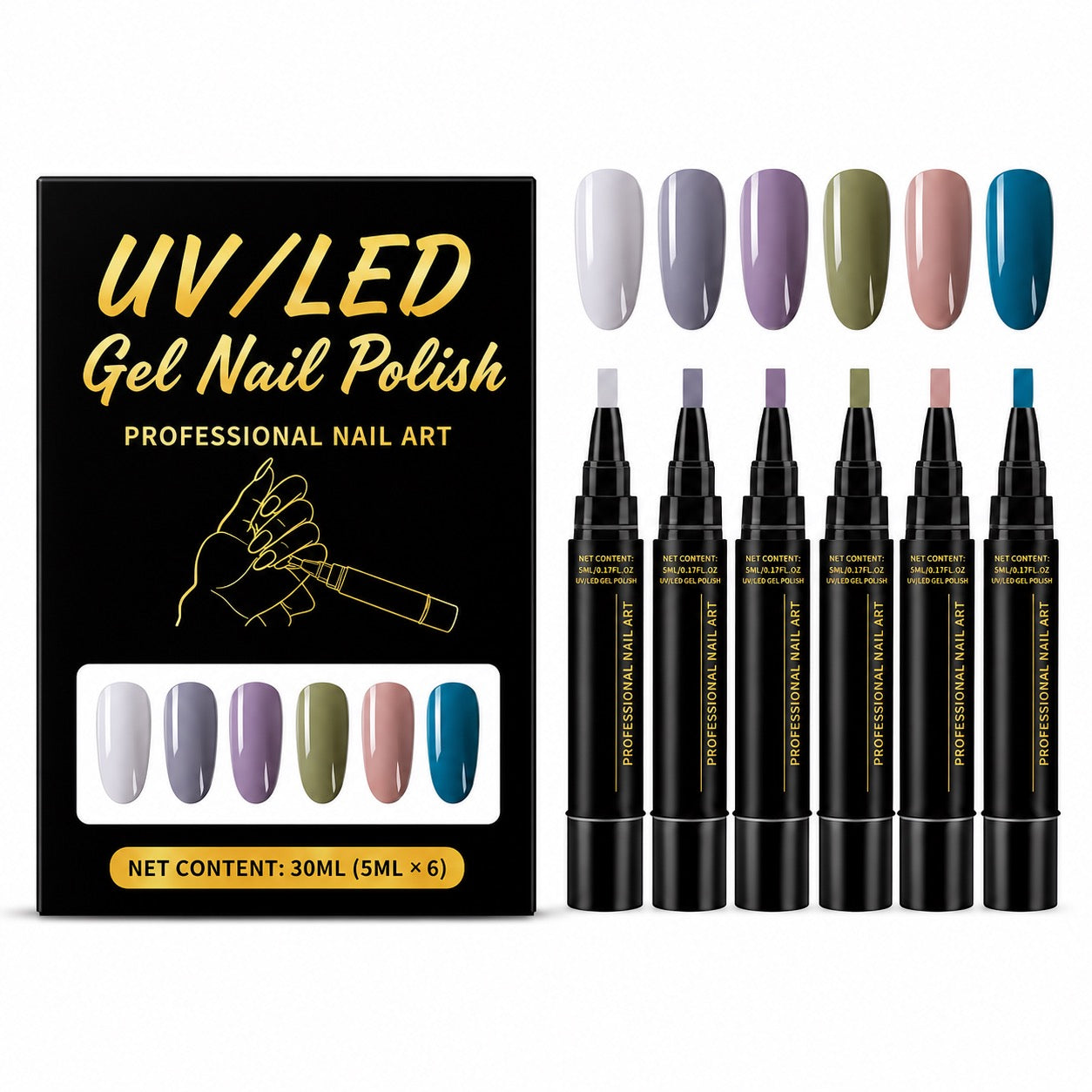 SalonPen – 3-in-1 Gel Nail Pen with UV Lamp (Pack of 6)