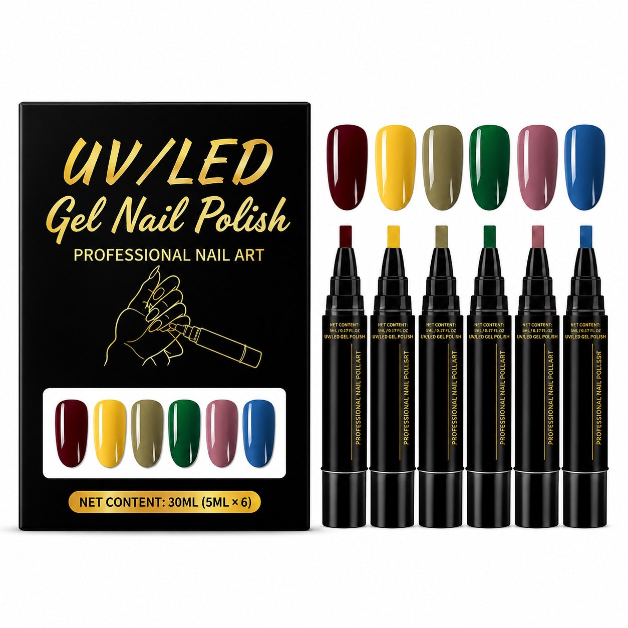 SalonPen – 3-in-1 Gel Nail Pen with UV Lamp (Pack of 6)