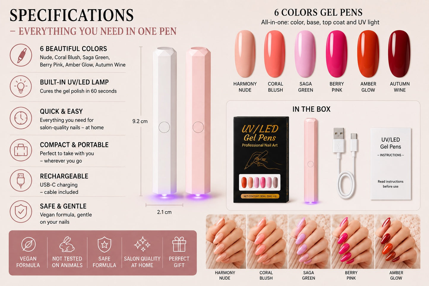 SalonPen – 3-in-1 Gel Nail Pen with UV Lamp (Pack of 6)