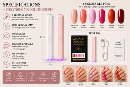 SalonPen – 3-in-1 Gel Nail Pen with UV Lamp (Pack of 6)