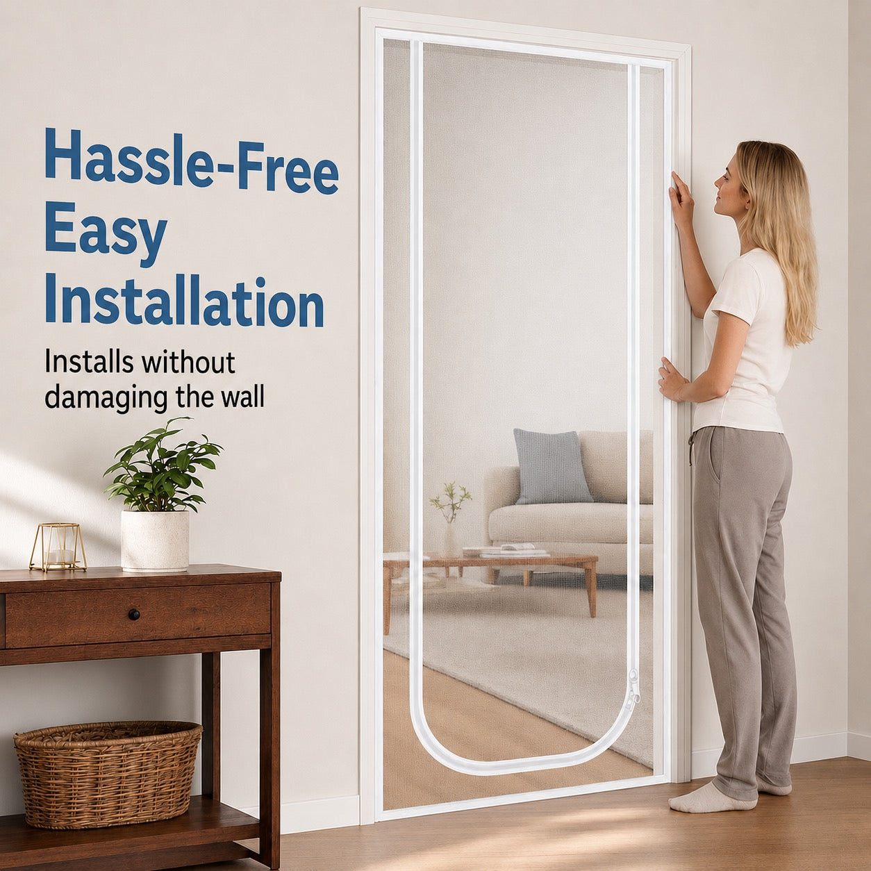 Screen Door with Zipper – Durable Fabric That Resists Scratches, Reliably Keeps Cats and Dogs Safely Indoors or Outdoors, Perfect for Warm Days and Fresh Air