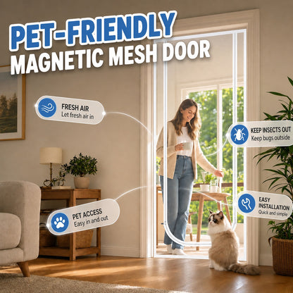 Screen Door with Zipper – Durable Fabric That Resists Scratches, Reliably Keeps Cats and Dogs Safely Indoors or Outdoors, Perfect for Warm Days and Fresh Air