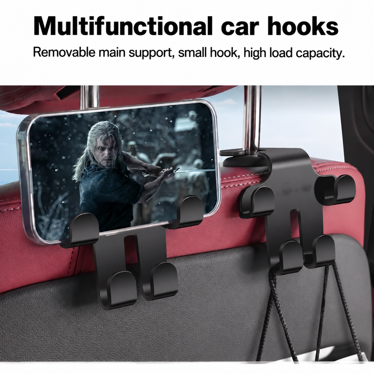 Car Logo Headrest Hook (2 Pieces) — Sturdy, Space-Saving Storage for Bags, Shopping and Accessories