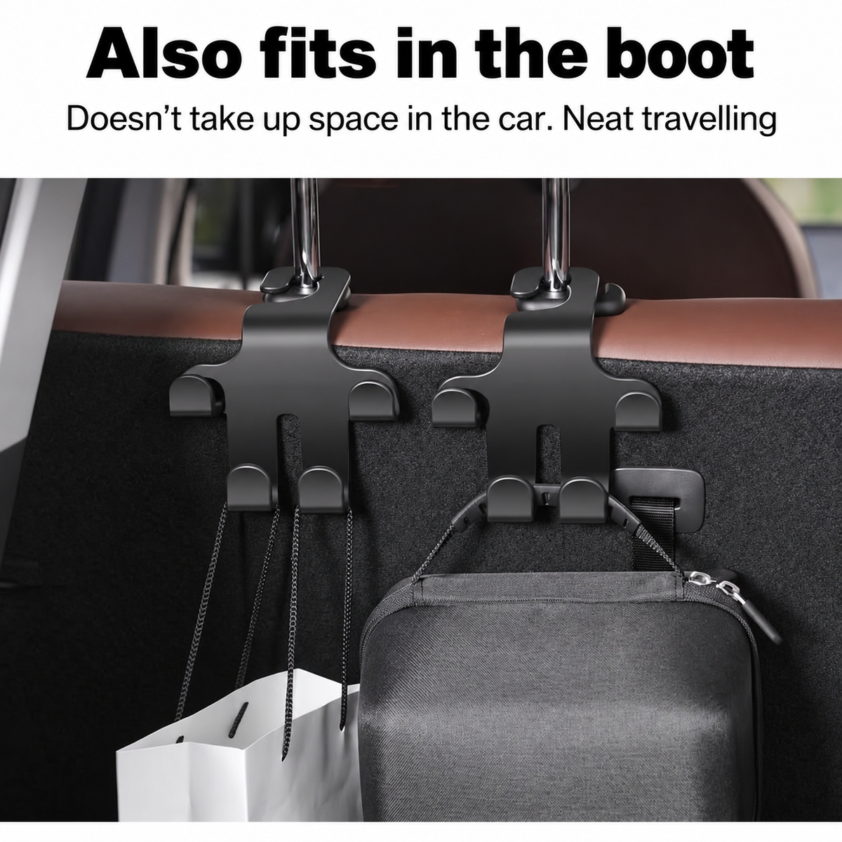 Car Logo Headrest Hook (2 Pieces) — Sturdy, Space-Saving Storage for Bags, Shopping and Accessories