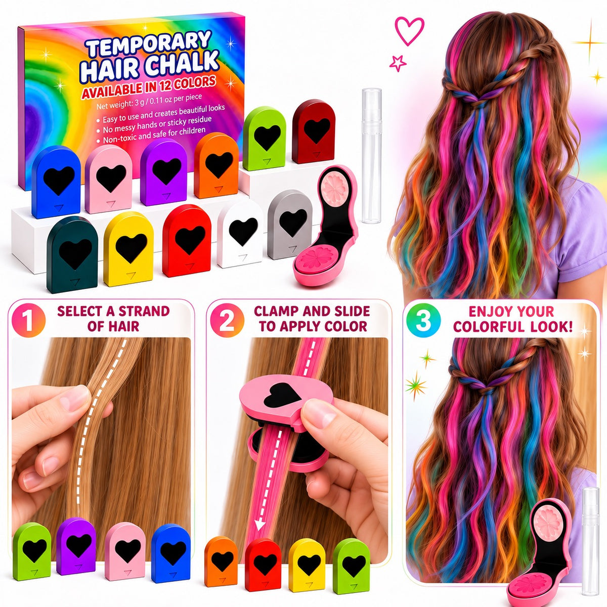 Hair Color Crayons – 12 Washable Colors
