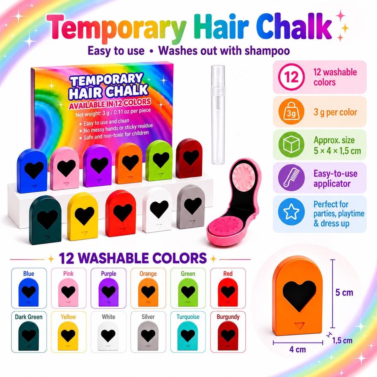 Hair Color Crayons – 12 Washable Colors