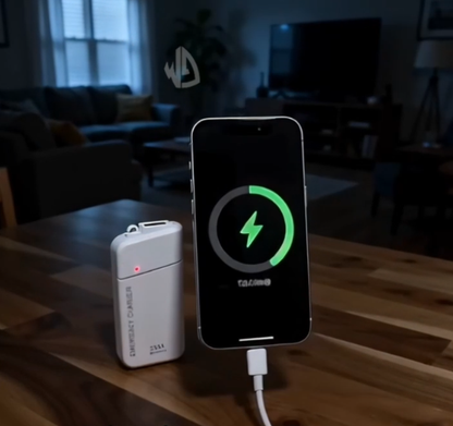 Portable Emergency Charger with AA Batteries – USB charging, compact and with LED torch – perfect for travel, commuting and power cuts