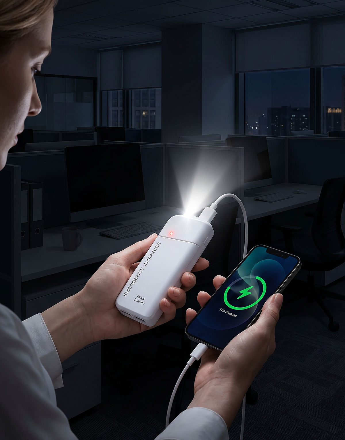 Portable Emergency Charger with AA Batteries – USB charging, compact and with LED torch – perfect for travel, commuting and power cuts
