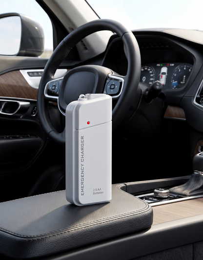 Portable Emergency Charger with AA Batteries – USB charging, compact and with LED torch – perfect for travel, commuting and power cuts