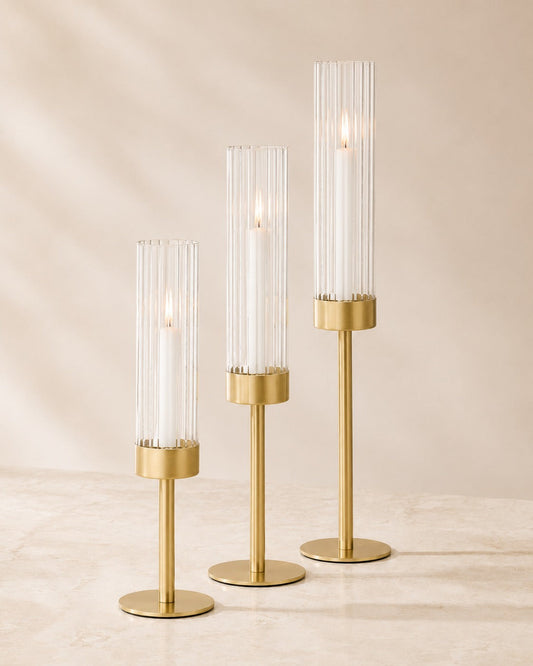 Elegant Candle Holders with Glass Cylinders in 3 Heights
