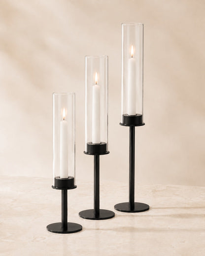Elegant Candle Holders with Glass Cylinders in 3 Heights