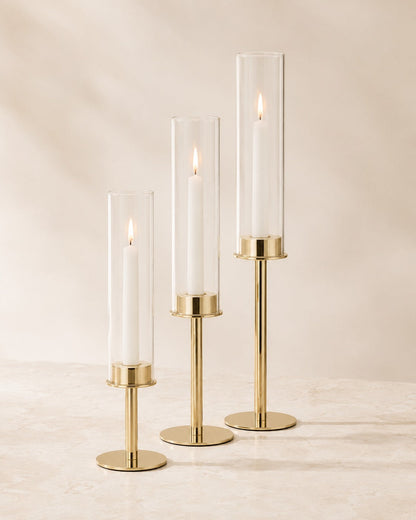 Elegant Candle Holders with Glass Cylinders in 3 Heights