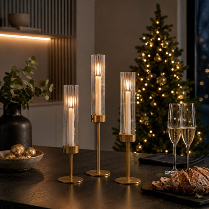 Elegant Candle Holders with Glass Cylinders in 3 Heights