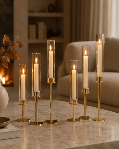Elegant Candle Holders with Glass Cylinders in 3 Heights