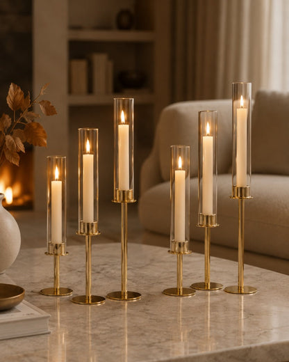 Elegant Candle Holders with Glass Cylinders in 3 Heights