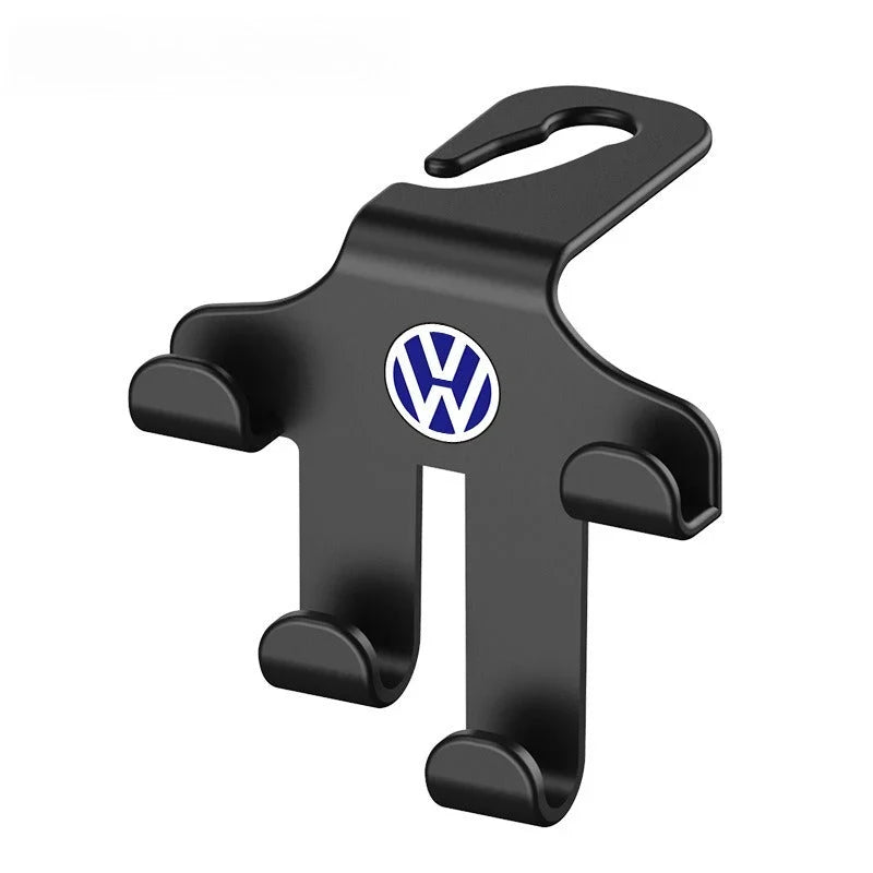 Car Logo Headrest Hook (2 Pieces) — Sturdy, Space-Saving Storage for Bags, Shopping and Accessories