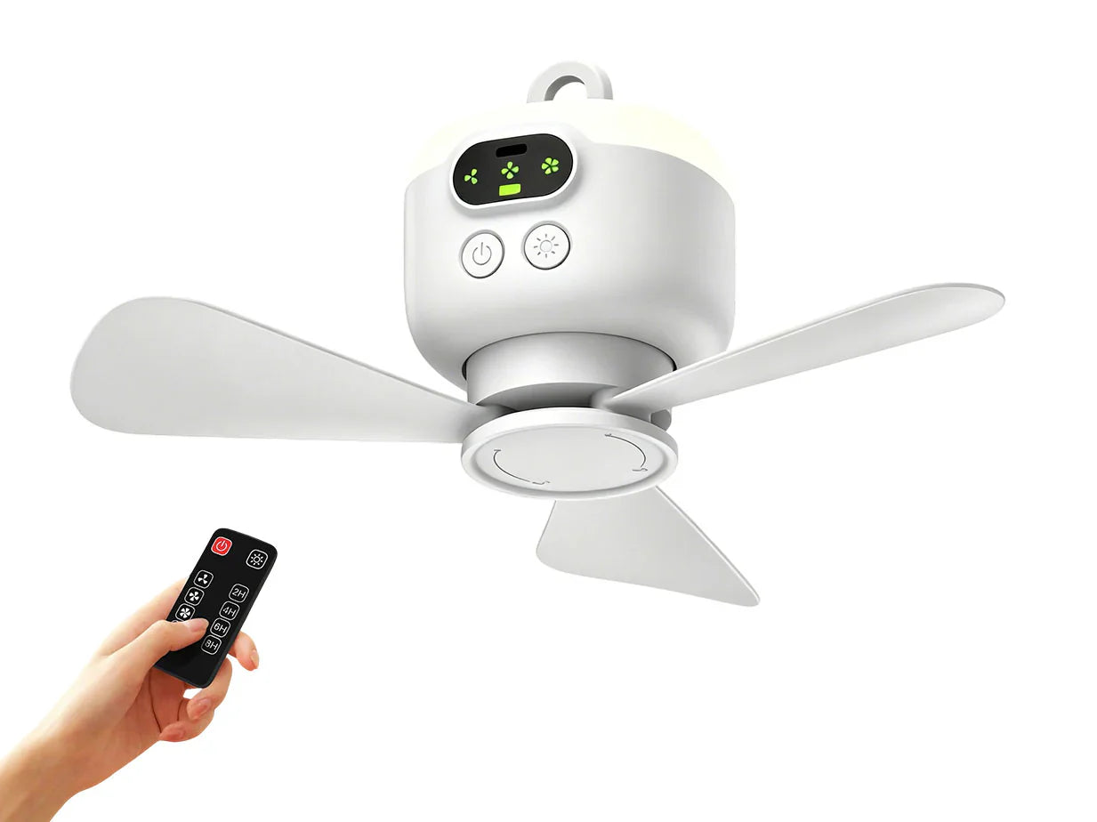 Portable Camping Fan with LED Light and Remote Control